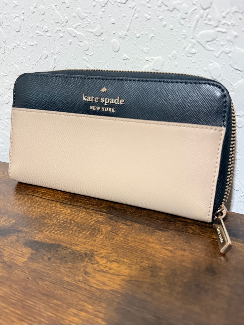 kate spade Two-Tone Black and Cream Zip Around Wallet